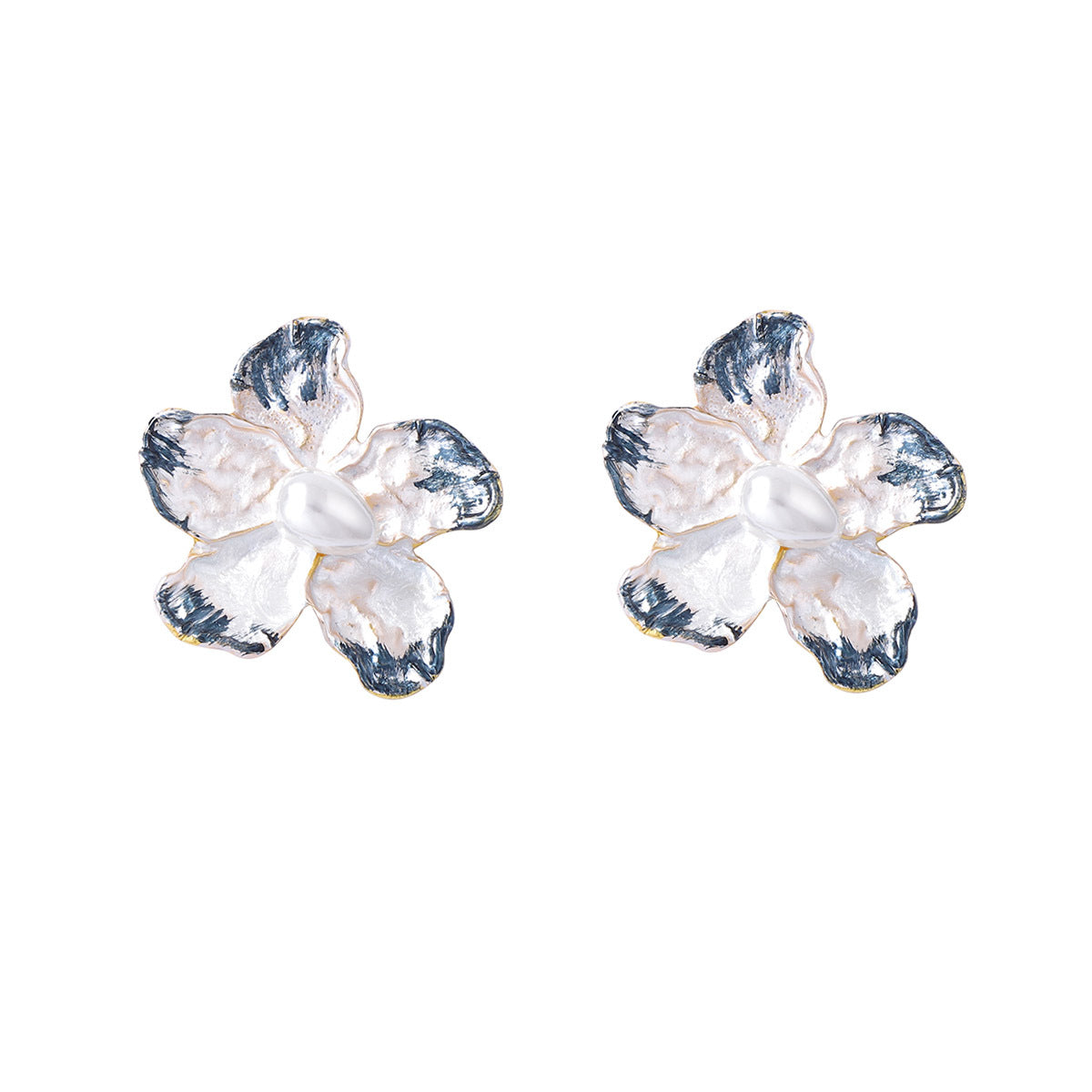Elegant Minimalist Alloy Pearl-Inspired Contrast Flower Stud Earrings – Versatile Daily Commuter Accessories for Women