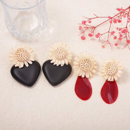 Chic High-End Woven Raffia Vacation-Inspired Acrylic Geometric Statement Earrings for Women - Perfect for Summer Festivals and Beach Getaways