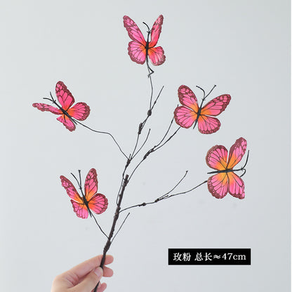 Stunning 5-Branch Dried Twig Butterfly Flower Wedding Hall Decor - Exquisite DIY Faux Floral Arrangements for Trendy Ambiance