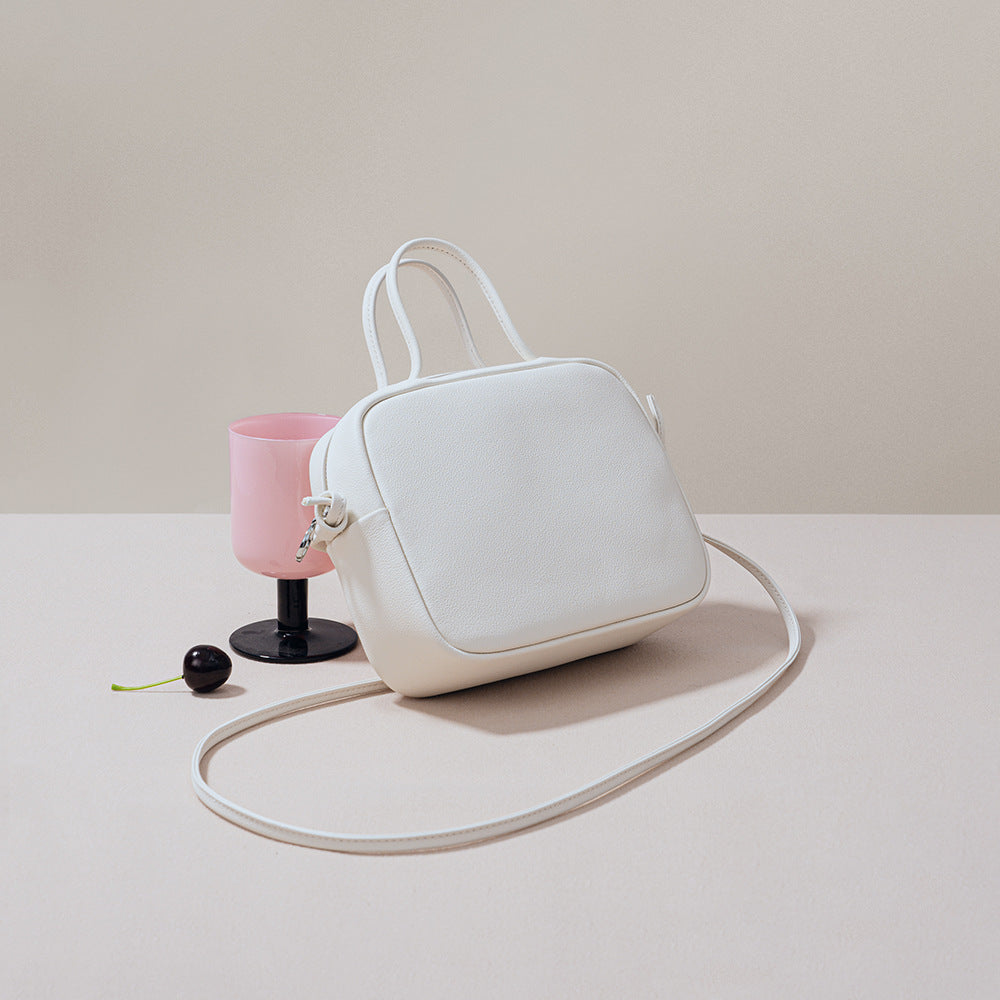 Tofu Bag Japanese Inspired Casual Minimalist Handbag Made from Grain Leather Versatile Shoulder Crossbody Bag for Everyday Use