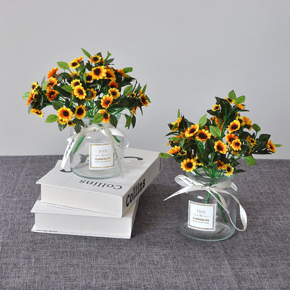 Charming Miniature Artificial Sunflower Décor - Fresh Aesthetic for Living Room | Cute Fake Flower Arrangement for Brightening Spaces