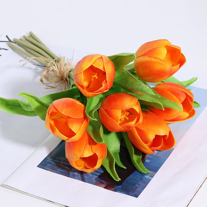 Realistic Artificial PU Tulip Flowers - Round Head Decorative Fake Tulips for Home Décor, Wedding Celebrations, and Photography Props