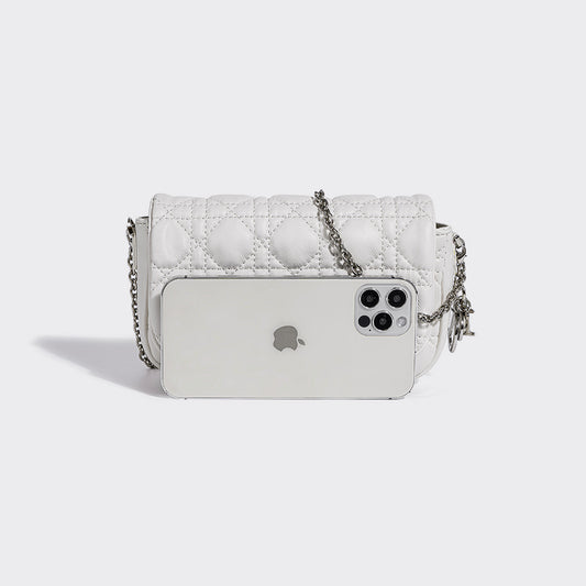 Luxury Korean Style Genuine Lambskin Quilted Chain Crossbody Bag Chic Handbag for Elegant Women Leather Mobile Phone Satchel