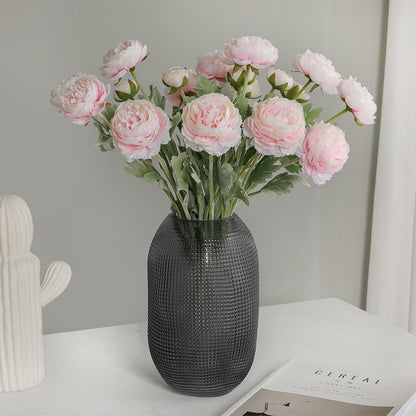 Elegant Scandinavian Style Peony Faux Flower Bouquet - Stunning Three-Headed Decorative Arrangement for Living Room Coffee Table with Luxurious Lush Blooms