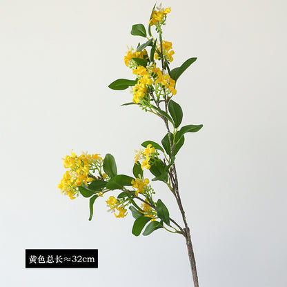 Realistic Golden Osmanthus Branch - Stunning Home Decor Artificial Green Plant Fake Flowers - Perfect for Photography Props and Elegant Interior Design