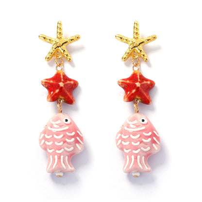 Charming Summer Ocean Breeze Earrings Featuring Sweet and Cute Fish and Starfish Designs - Versatile Women's Jewelry for Every Occasion