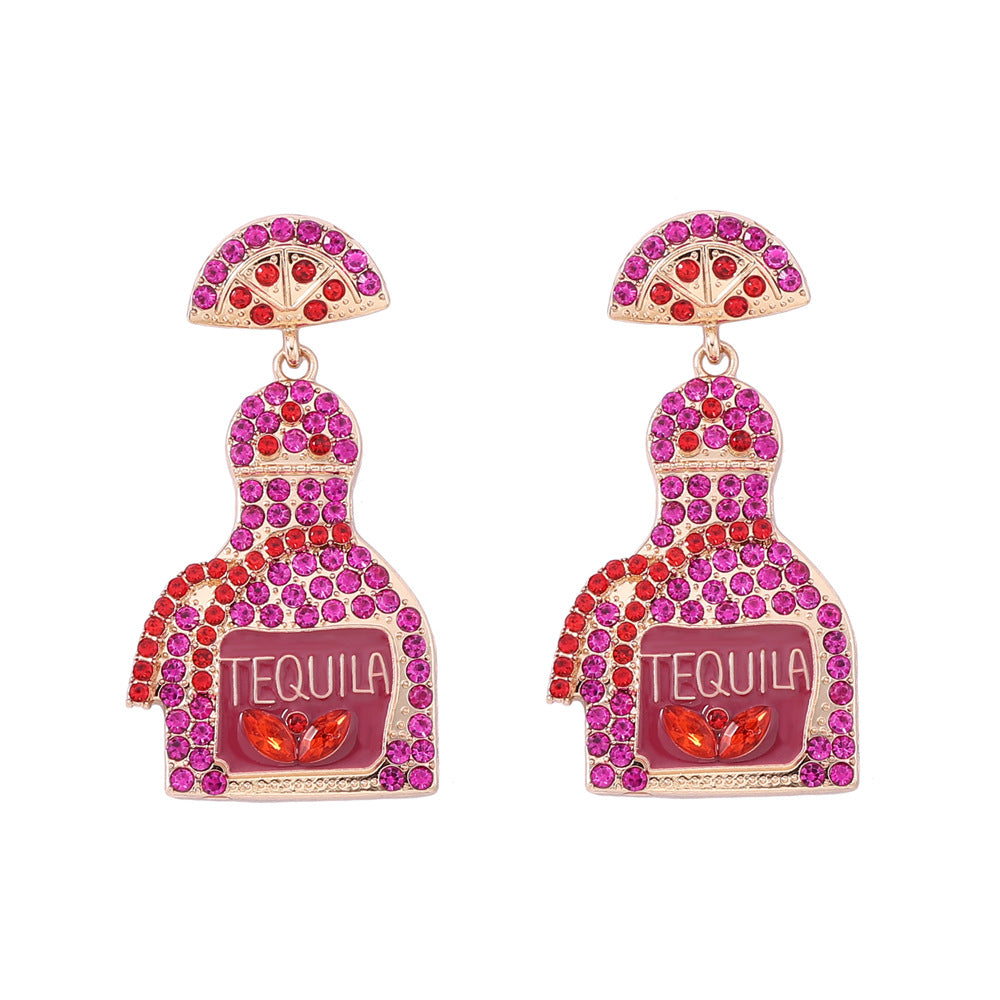 Stylish Alcohol Bottle Earrings - 11 Color Options with Lettered Perfume Bottle Design and Sparkling Rhinestones | Perfect Women’s Fashion Jewelry