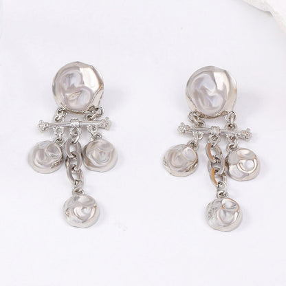 Stylish Vintage-Inspired Alloy Geometric Textured Round Tasseled Earrings with Unique Hammered Finish – Perfect for Bohemian and Chic Looks