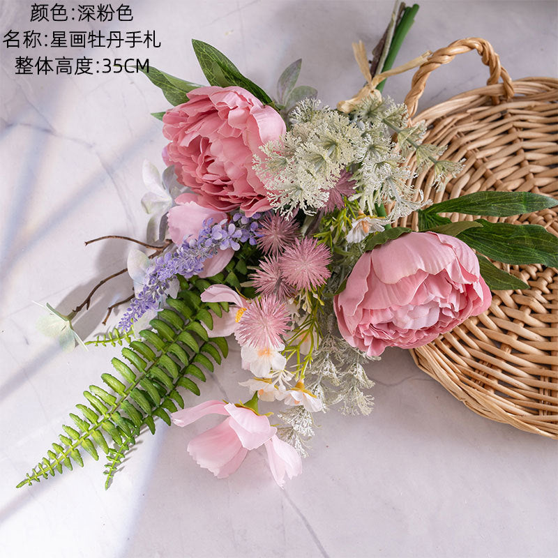 Elegant Faux Peony Bouquets for Home Decor - Stunning Starry Design for Weddings and Wall Art Display (CF01333)