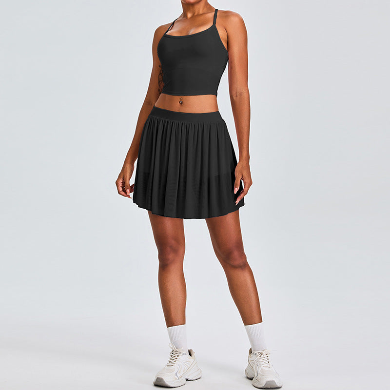 Women's Pleated Tennis Skirt and Yoga Set with Built In Liner Athletic Apparel for Fitness and Casual Wear