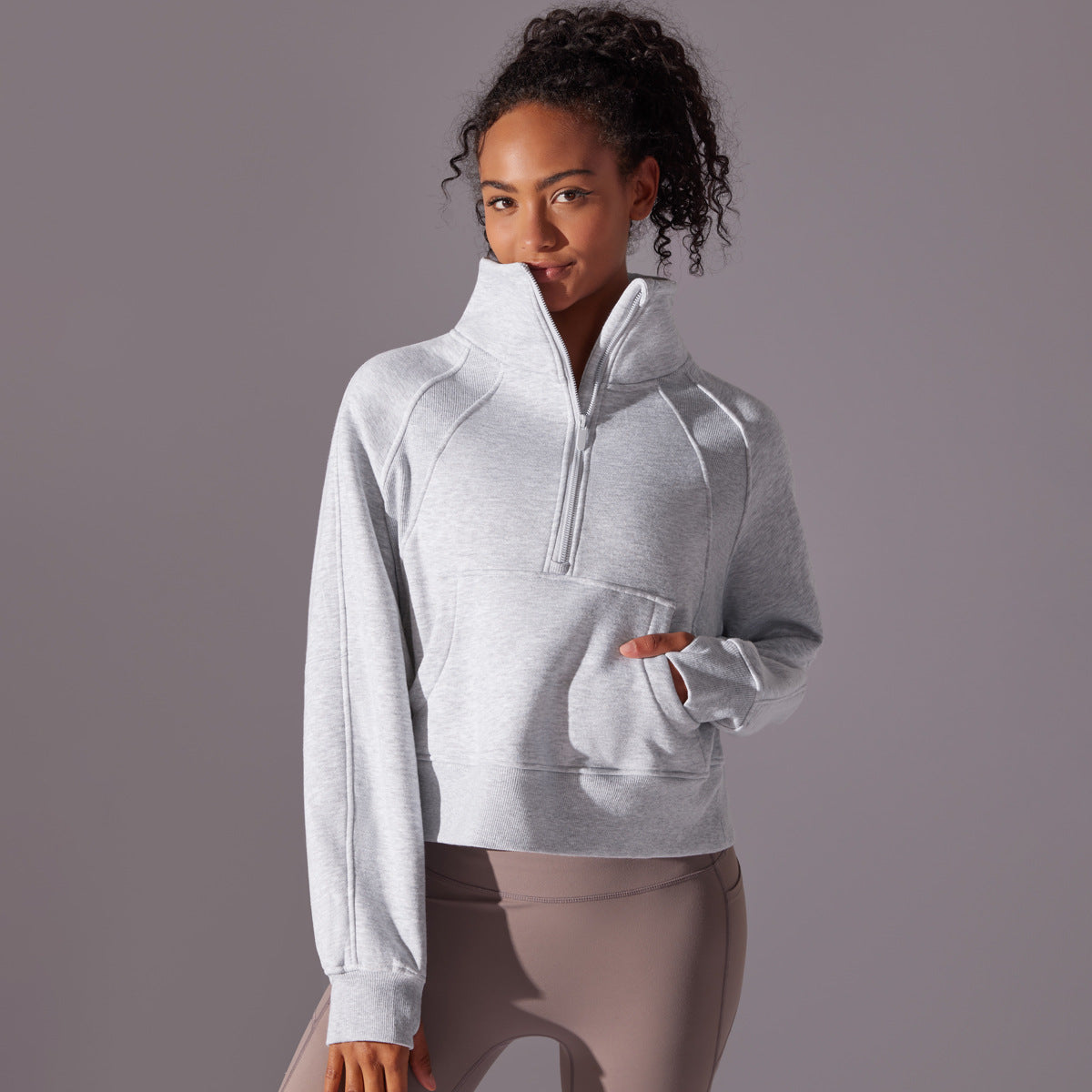 Cozy Solid Color Autumn Winter Sweatshirt Loose Fit Fleece Lined Warm Yoga Casual Jacket for Outdoor Sports with Long Sleeves