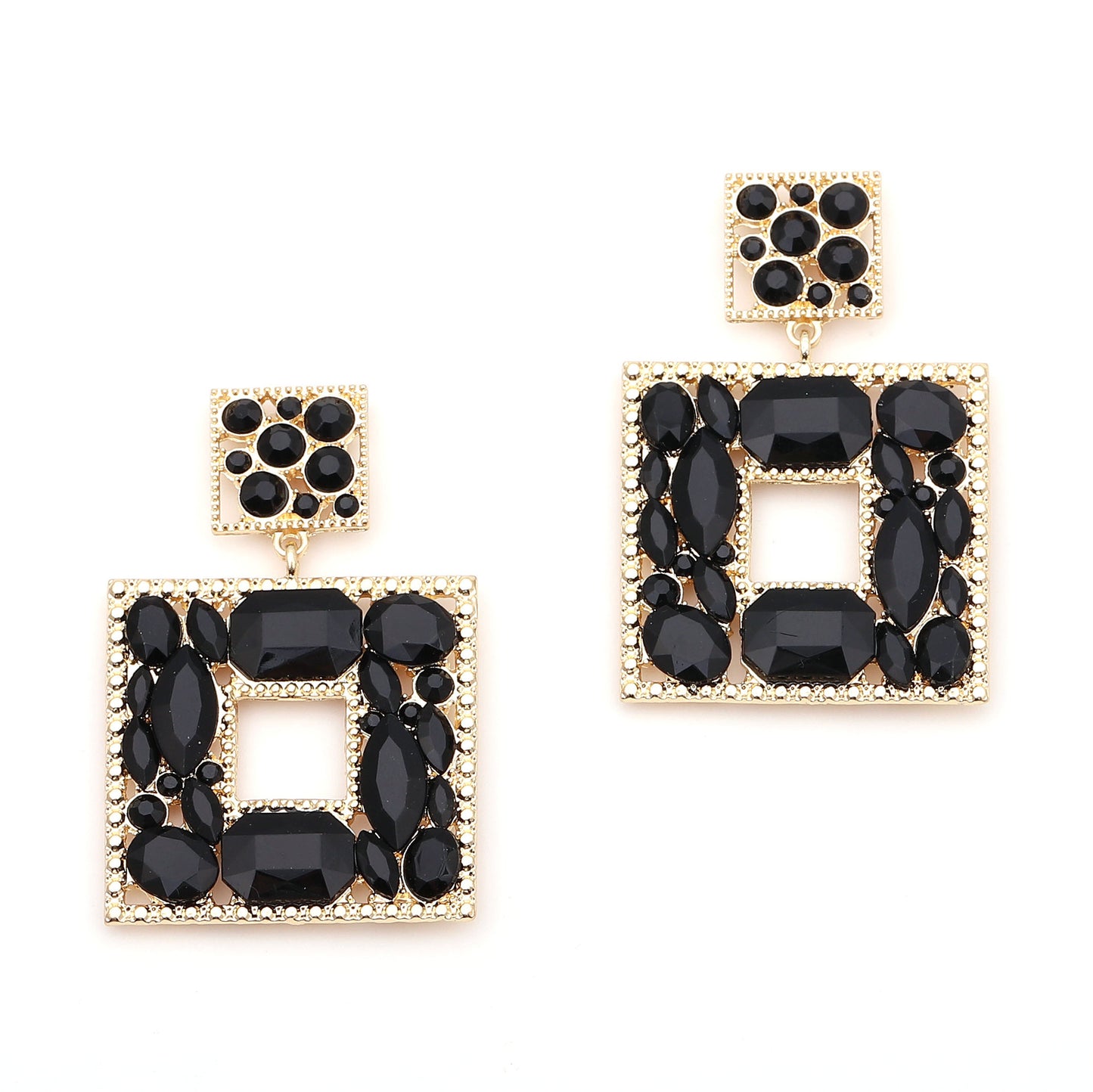 Stunning  Geometric Square Alloy Earrings with Colorful Rhinestones - Luxe, Bold, and Unique Design for a Striking Look