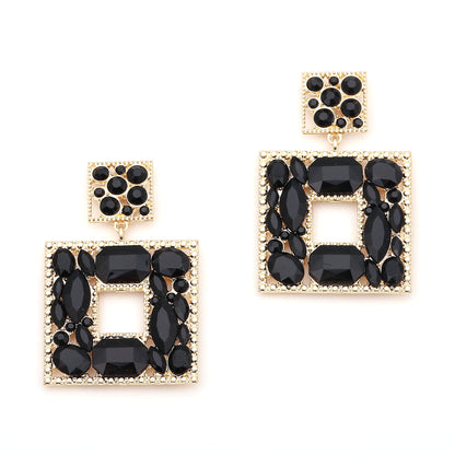Stunning  Geometric Square Alloy Earrings with Colorful Rhinestones - Luxe, Bold, and Unique Design for a Striking Look