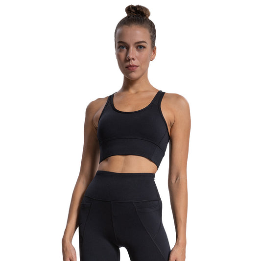 Autumn Winter Yoga Outfit Set Mesh Inset Sports Bra with Dual Pockets High Waisted Yoga Pants for Comfort and Style