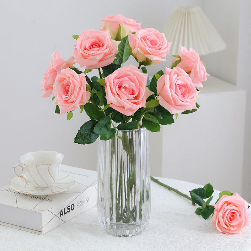 Elegant Single-Stem Rose with Moisture-Enhancing Touch - Perfect for Nordic Home Décor & Coffee Table Decoration