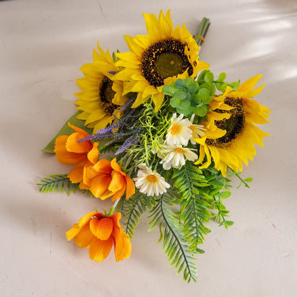 Sunshine Springtown Faux Sunflower Bouquet - Perfect for Home Decor & Wedding Celebrations - Vibrant Wall Decor & Handheld Floral Arrangement - Model CF01382