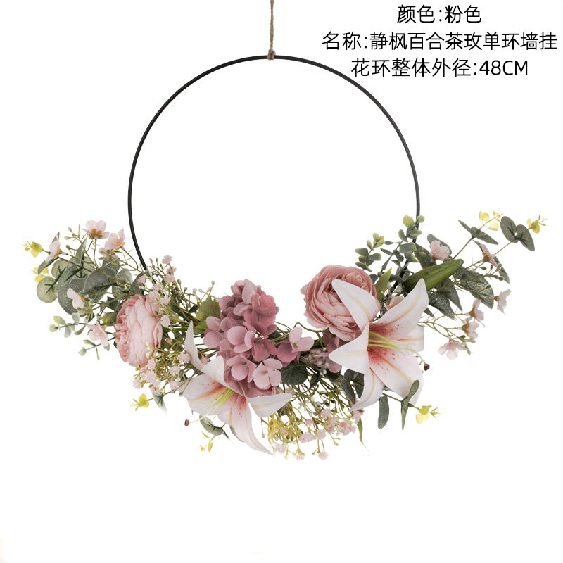 Elegant Faux Floral Wall Hanging - Maple Leaf and Lily Decor with Rose Accents for Weddings - Stunning Hand-Bouquet Design CF01089