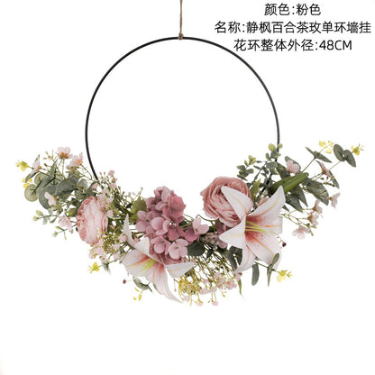 Elegant Faux Floral Wall Hanging - Maple Leaf and Lily Decor with Rose Accents for Weddings - Stunning Hand-Bouquet Design CF01089