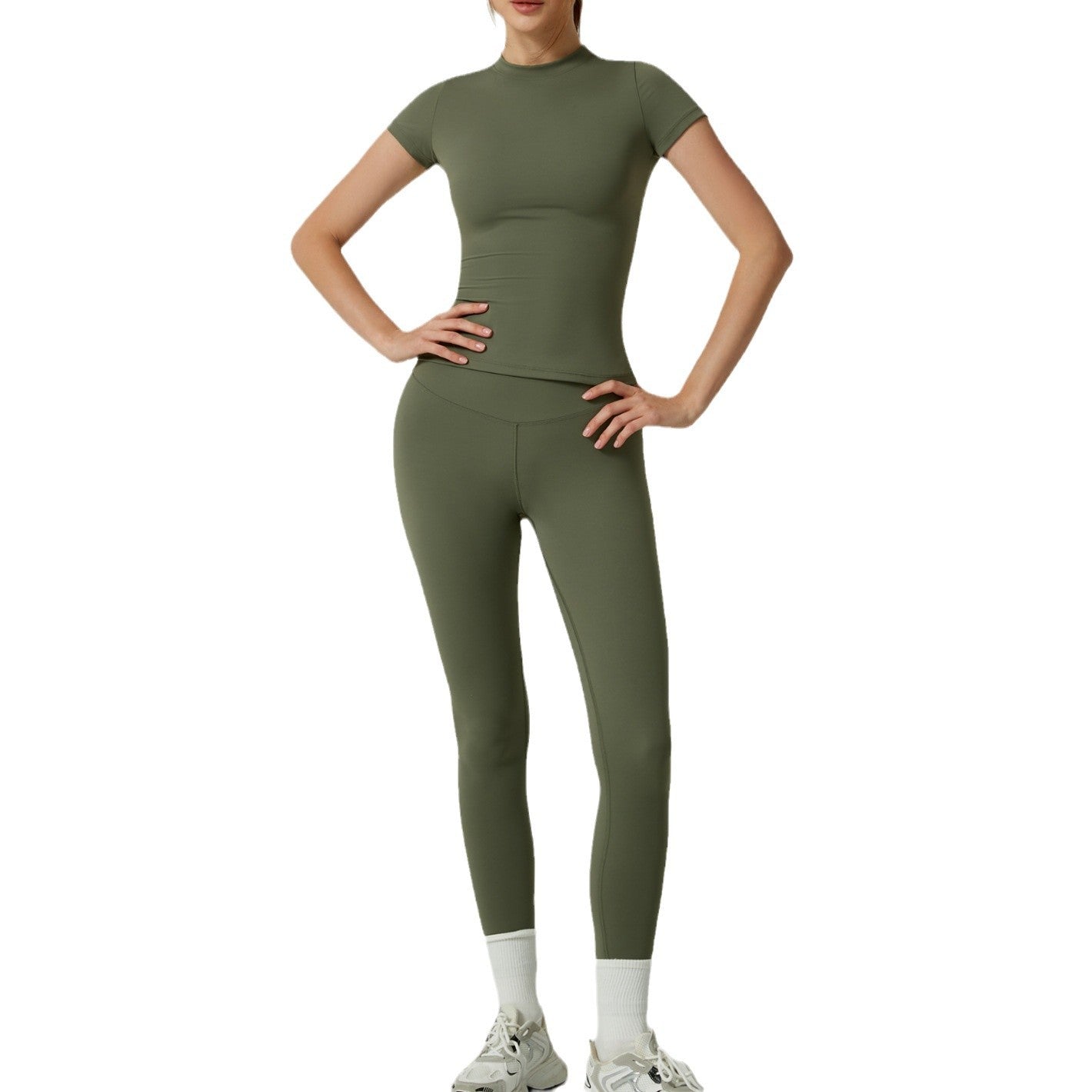 Elevate Your Workout with Our Women's Short Sleeve Yoga Set Two Piece Yoga Outfit with High End Comfort and Performance