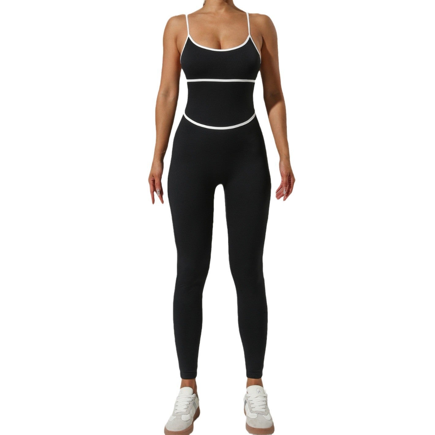 Color Block Jumpsuit for Women Strappy Color Contrasting Long Pants Ideal for Yoga Running and Fitness