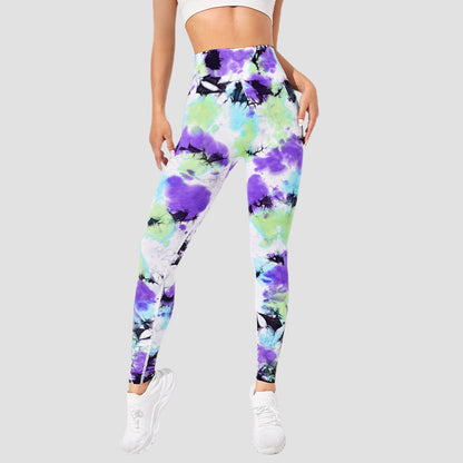 Seamless Tie Dye High Waisted Yoga Leggings for Women Butt Lifting Peach Shaped Fitness Tights for Gym and Everyday Wear 3 4 Length