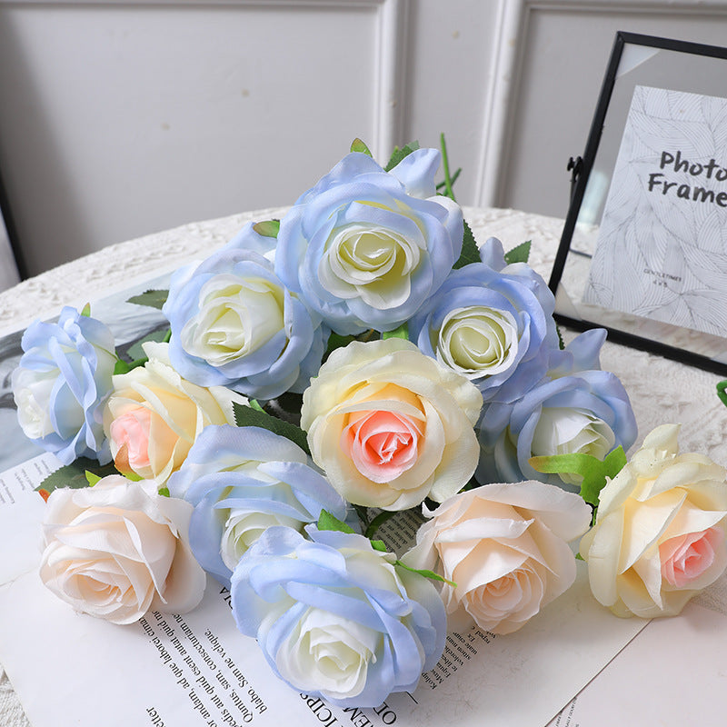 Luxury Ice Blue Rose Bouquet - Realistic Faux Flower Arrangement for Elegant Weddings, Stunning Photography Props, and Memorable Graduation Gifts