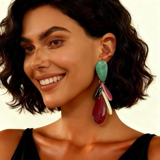 Chic Geometric Resin Earrings for Women - Unique Irregular Color-Block Jelly Design, Minimalist Style, Perfect for Everyday Wear