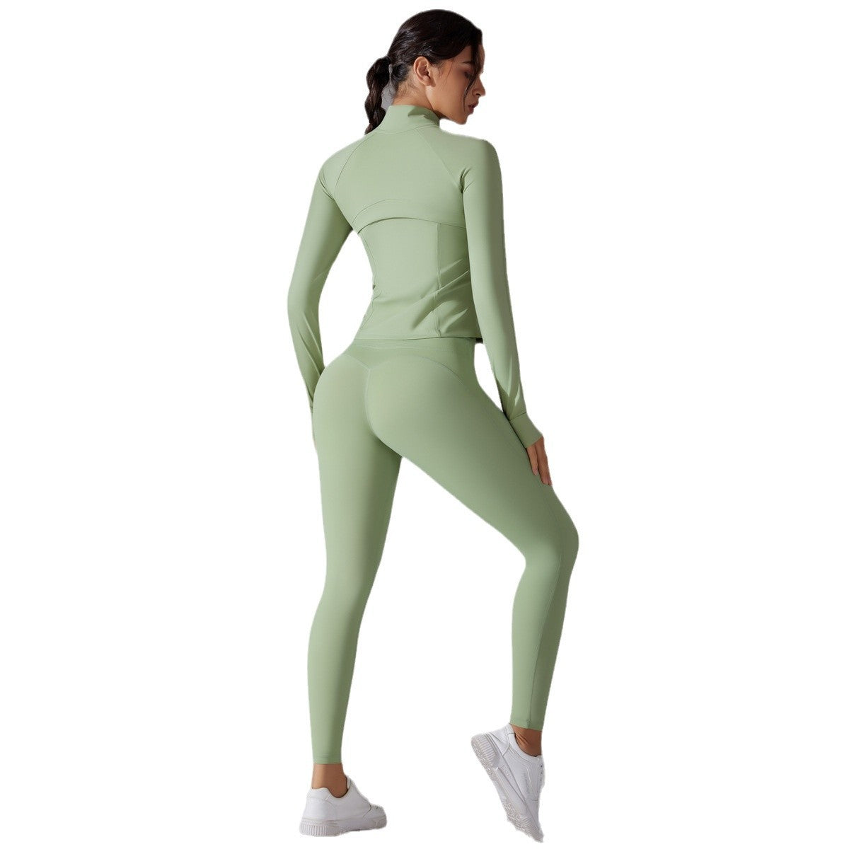 Women's Antimicrobial Long Sleeve Yoga Set with Stand Up Collar and Zipper Full Length Sports Suit for Comfort and Support No Underwear Required