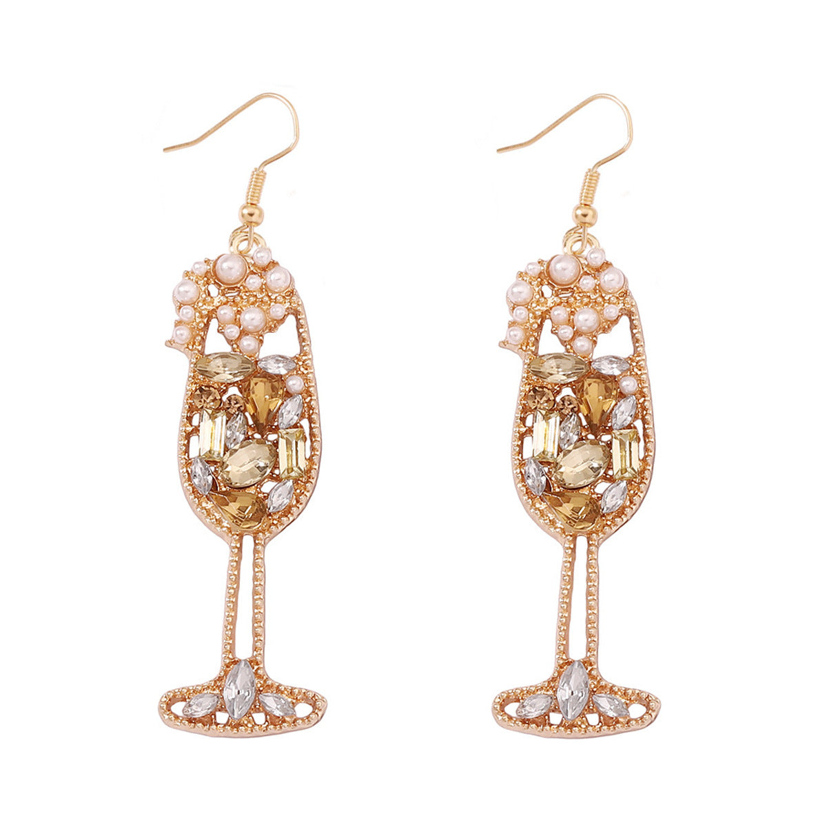 Elegant Vintage Pearl-Inspired Dazzling Rhinestone Wine Glass Earrings – High-Quality, Trendy, and Perfect for Any Occasion