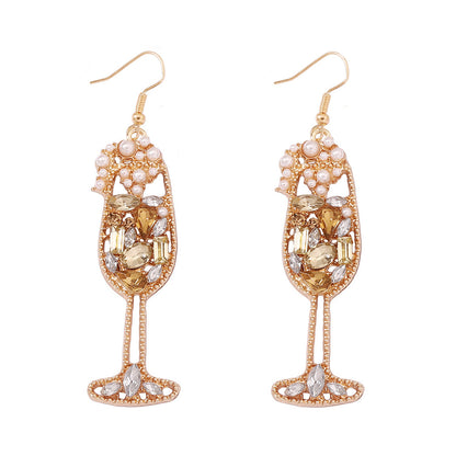 Elegant Vintage Pearl-Inspired Dazzling Rhinestone Wine Glass Earrings – High-Quality, Trendy, and Perfect for Any Occasion