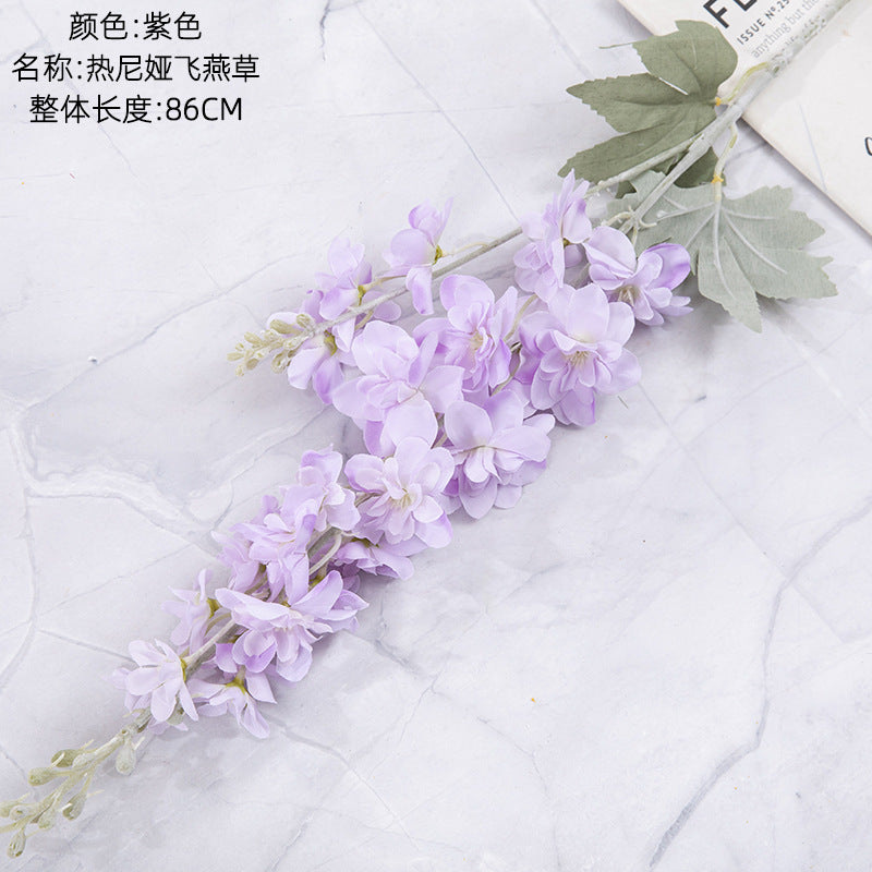 Realistic Delphinium Faux Flowers for Home Décor - Elegant Wedding Bouquet with Decorative Rose Wall Accents - INSMW93001