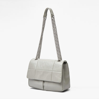 Korean Inspired Chain Handle Crossbody Bag Grain Leather Spacious Design and Unique Style for Everyday Use