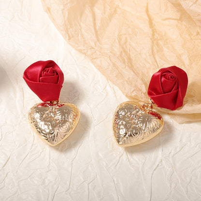 Luxurious Valentine's Day Heart-Shaped CCB Earrings with 3D Rose Design – Chic French-Inspired Accessories for Modern Romance