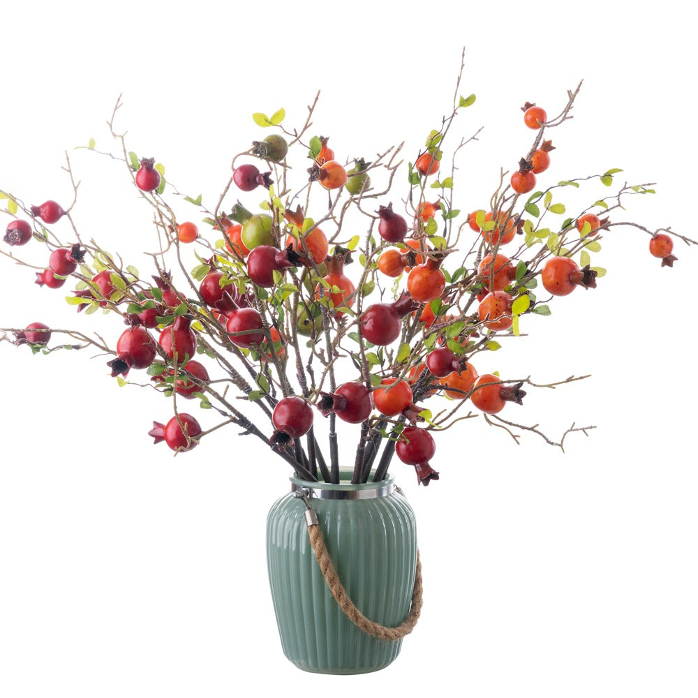 Realistic Artificial Pomegranate Dried Branches - Stunning Faux Fruit Home Decor for Elegant Floral Arrangements and Wall Displays | MW10884