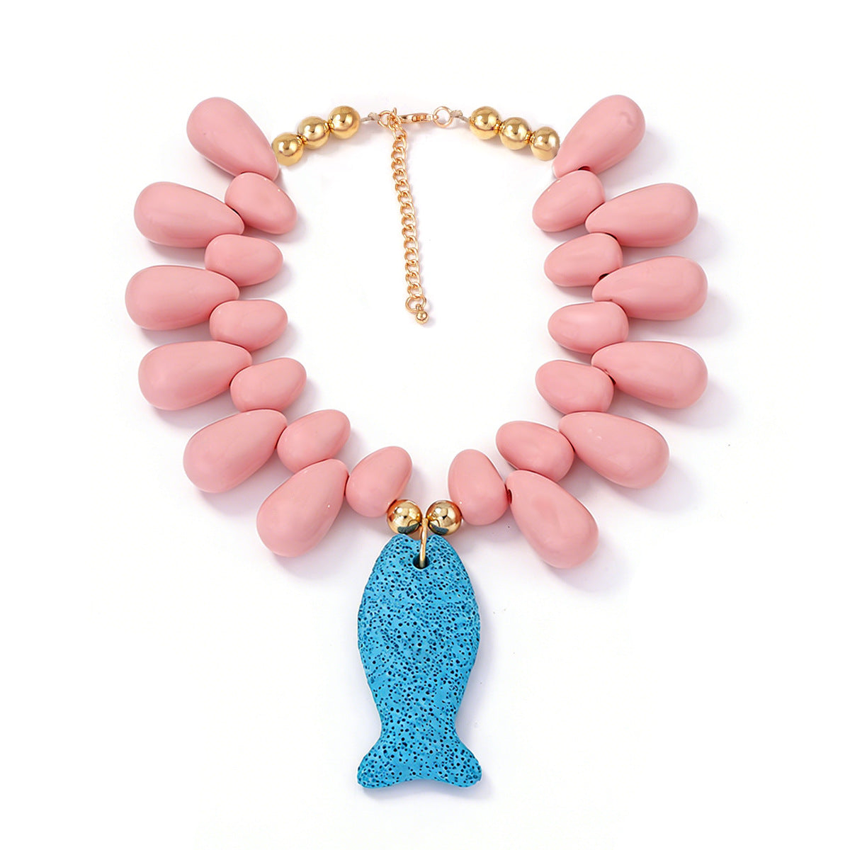 Exquisite Minimalist Natural Ocean-Inspired Vacation Necklace with Volcanic Stone, Starfish, and Tiny Fish Charms - Perfect Summer Accessory for Women