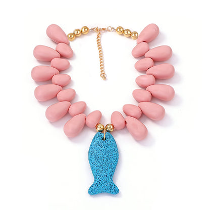 Exquisite Minimalist Natural Ocean-Inspired Vacation Necklace with Volcanic Stone, Starfish, and Tiny Fish Charms - Perfect Summer Accessory for Women