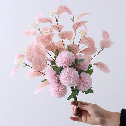 Realistic Nordic Home Decor Faux Flowers – Eucalyptus Leaf Ball Daisies Artificial Handheld Bouquet - Perfect for Weddings, Parties, and Everyday Decor