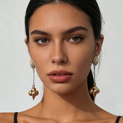 Chic Minimalist Alloy Geometric Shell Pendant Long Drop Earrings for Women - Unique Design, Lightweight Fashion Accessory