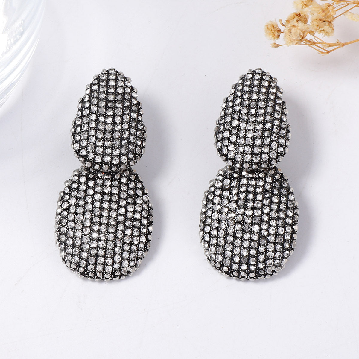 Exquisite High-End Geometric Alloy Drop Earrings with Sparkling Crystals – Perfect Statement Jewelry for Banquets and Parties