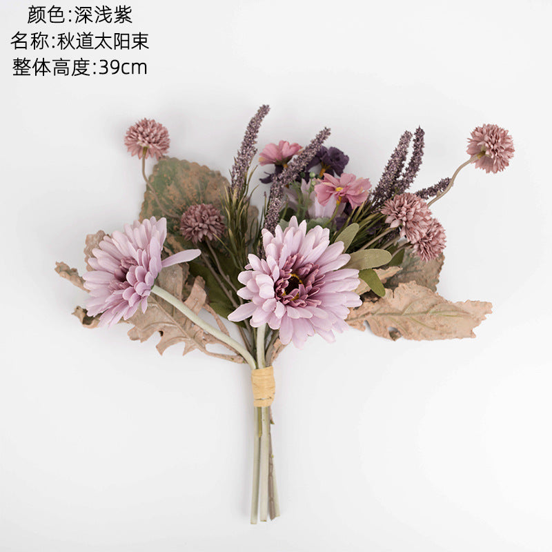 Realistic Autumn-Inspired Sunbeam Home Decor - Elegant Faux Flower Bouquet for Weddings & Wall Decoration - CF01013