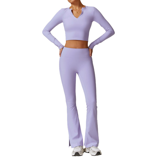 High Waist Wide Leg Yoga Set for Women Chic Fall Winter Casual Sport Outfit with Slimming Long Sleeve Fitness Top