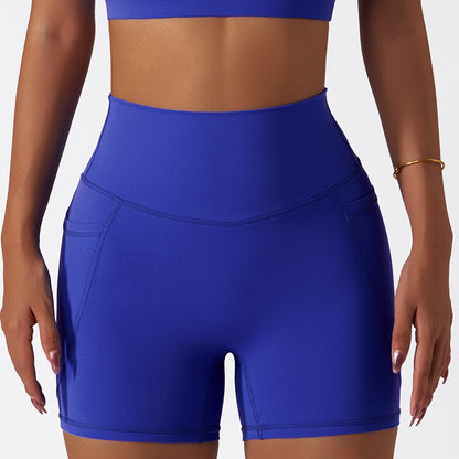 Summer Quick Dry High Waisted Sports Shorts with Pockets Breathable and Stretchy Yoga Pants for Running and Fitness Style 6425