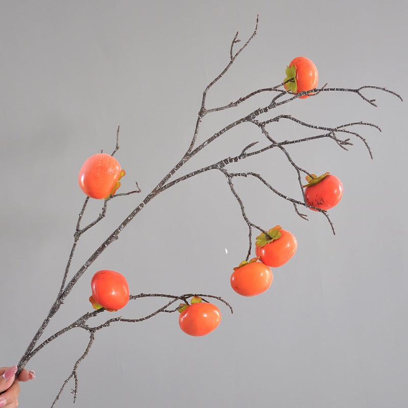 Realistic 8 Faux Persimmon Red Berries on Long Branches - Perfect Indoor Home Decor - Elegant Faux Fruit for Floral Arrangements