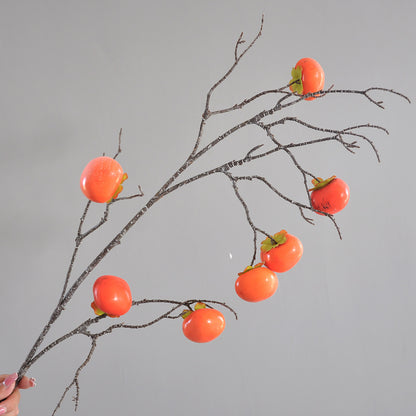 Realistic 8 Faux Persimmon Red Berries on Long Branches - Perfect Indoor Home Decor - Elegant Faux Fruit for Floral Arrangements