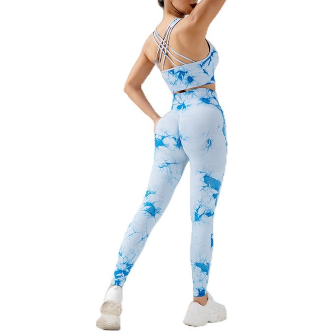 Seamless Tie Dye Yoga Outfit with High Waisted Butt Lifting Leggings and Sports Bra Set for Outdoor Running and Active Workouts