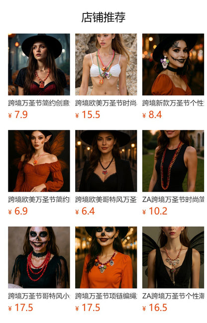 Unique Halloween-Inspired Multi-Layer Alloy Skull Pendant Necklace with Creative Bead Design – Perfect for Spooky Season Fashion