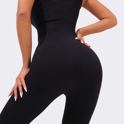 High Elastic Body Shaping Yoga Jumpsuit with Tummy Control and Butt Lift Wide Leg Bodysuit for Comfort and Performance