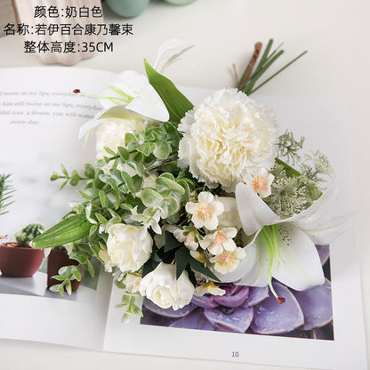 Realistic Artificial Flower Bouquet with Lilies and Carnations - Stunning Home Decor Wedding Hand-Tied Floral Arrangement - Perfect for Wall Decor and Rose Accents | Model CF01181