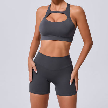 High Waisted Stretchy Workout Set for Women Cross Back Design for Running Yoga and Fitness Enthusiasts