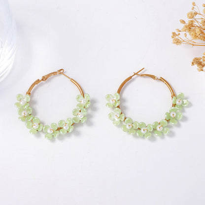 Chic Minimalist Fresh Sweet Beaded Flower Tassel Geometric Statement Earrings – Perfect Everyday Accessories for Vacation and Versatile Styling